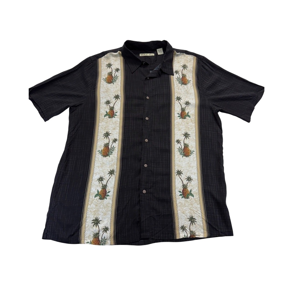 Batik Bay Pineapple Palm Tree Rayon Hawaiian Shirt Men L Black